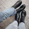 Handmade Black Leather Work Boots Lace Up Combat